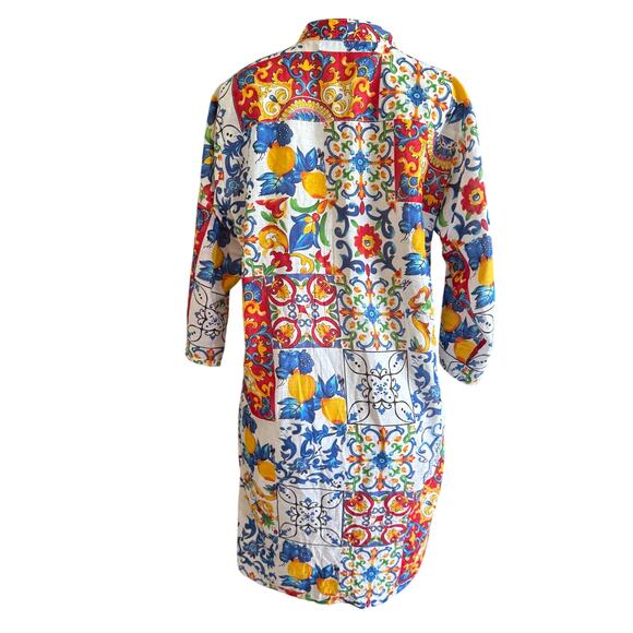 Colori di Mare Colorful Eyelet Tunic Caftan Dress Boho Artwear Resort Retro sz S - Picture 4 of 10